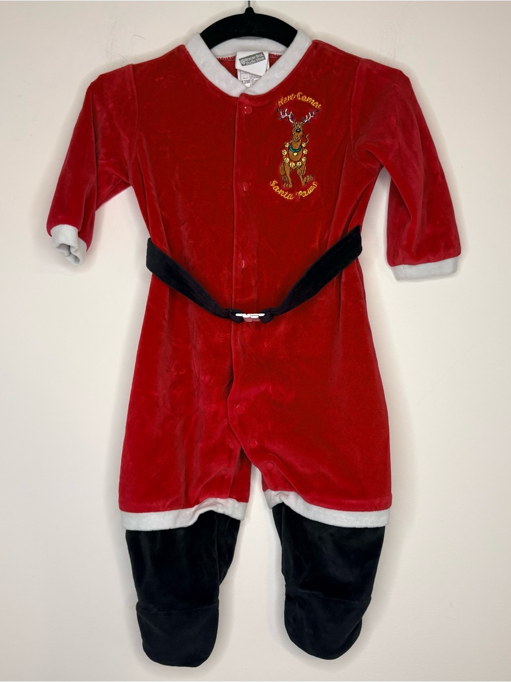 Warner Bros. Y2K Scooby Doo Red and White Infant Christmas Santa Romper 12M